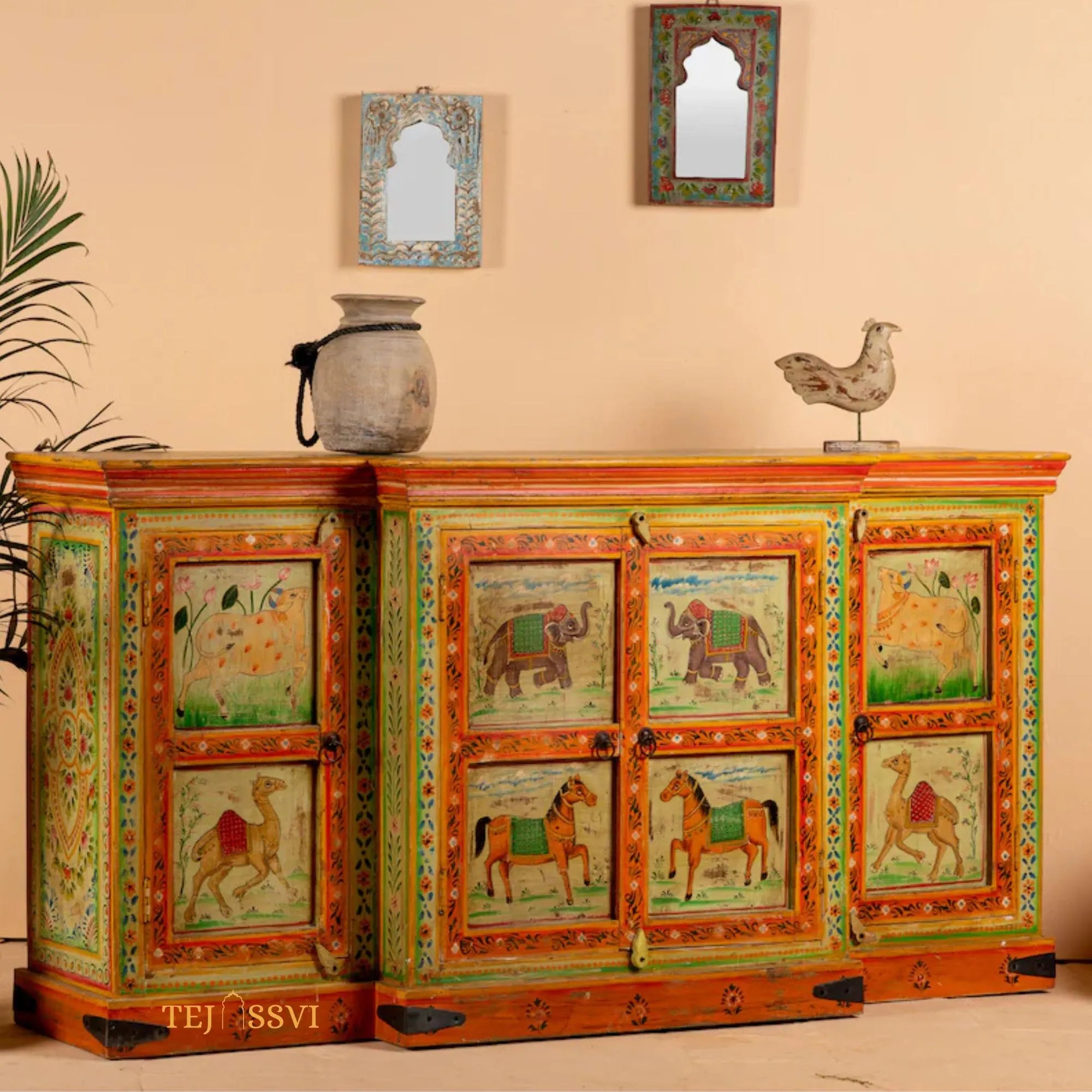 Asura - Hand Painted Sideboard reclaimed Wood Vintage Style/ Side Storage / Cabinet | Bedside, Side Table, Hand Painted, / Vintage Cabinet.