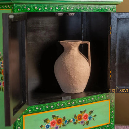 Green Floral Hand Painted Cupboard/ Cabinet | Bedside, Side Table, Hand Painted, Wooden Big Cabinet, Living Room Furniture, Fine Panting.