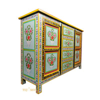 Wooden Floral Designed Side Storage / Wooden Cabinet / Hand Painted Wooden Big Cabinet for Living Room Furniture.