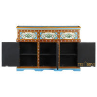 Blue and Pink Painted 3 Door Sideboard / Wooden Cabinet / Wooden Side Table / Wooden Hand Painted / Wooden Big Cabinet / Living Room Furniture / Hand Panting.