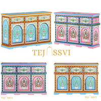 Blue and Pink Painted 3 Door Sideboard / Wooden Cabinet / Wooden Side Table / Wooden Hand Painted / Wooden Big Cabinet / Living Room Furniture / Hand Panting.
