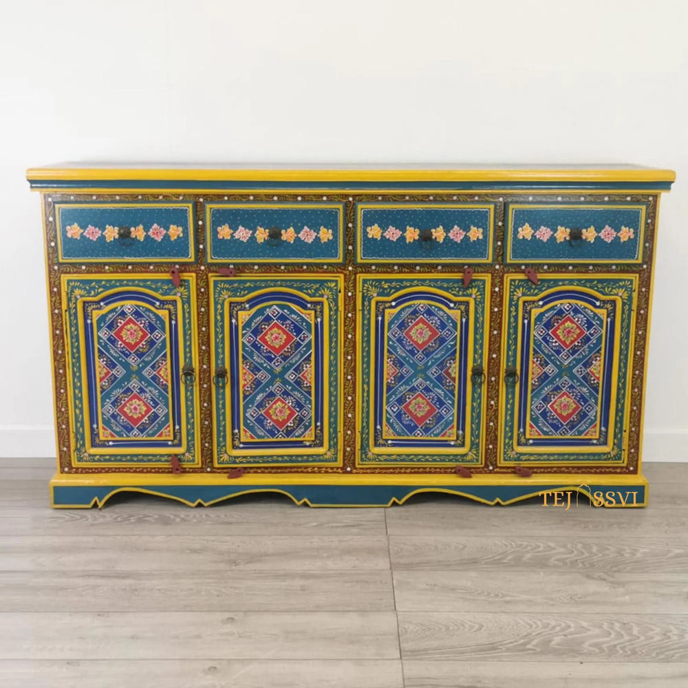 Wooden Floral Designed Sideboards / Wooden Cabinet / Hand Painted Wooden Big Cabinet For Living Room Furniture .