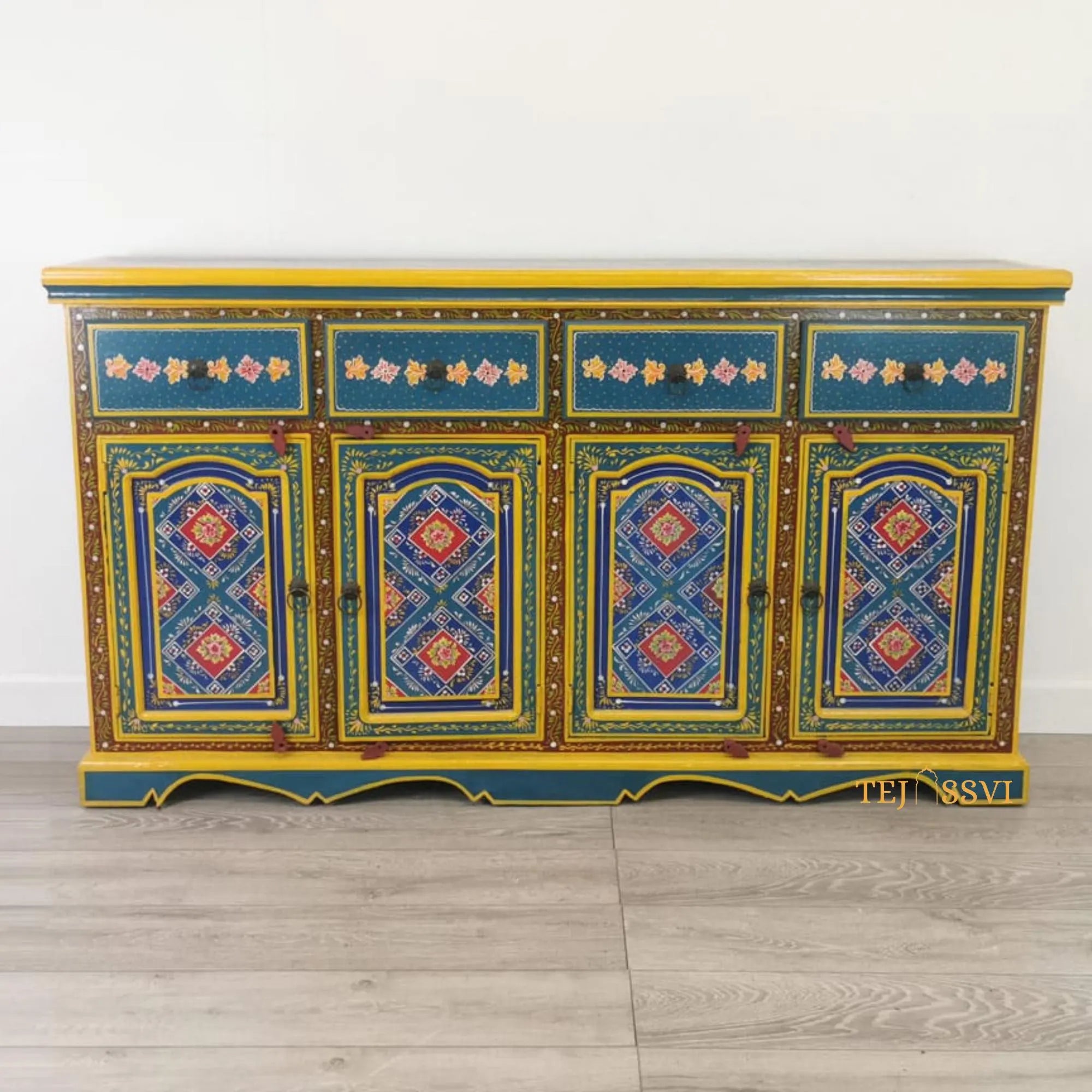Wooden Floral Designed Sideboards / Wooden Cabinet / Hand Painted Wooden Big Cabinet For Living Room Furniture .