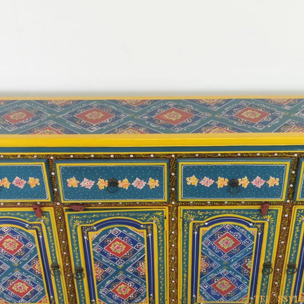 Wooden Floral Designed Sideboards / Wooden Cabinet / Hand Painted Wooden Big Cabinet For Living Room Furniture .