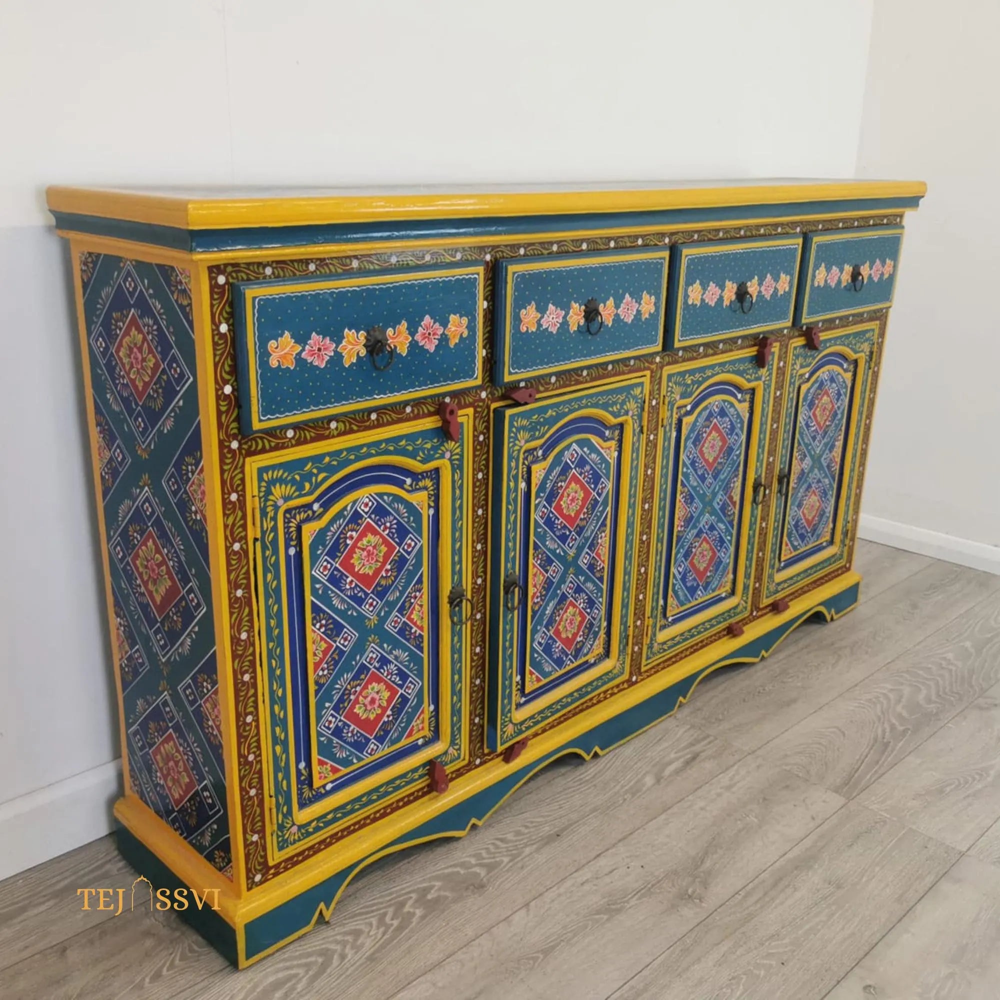 Wooden Floral Designed Sideboards / Wooden Cabinet / Hand Painted Wooden Big Cabinet For Living Room Furniture .