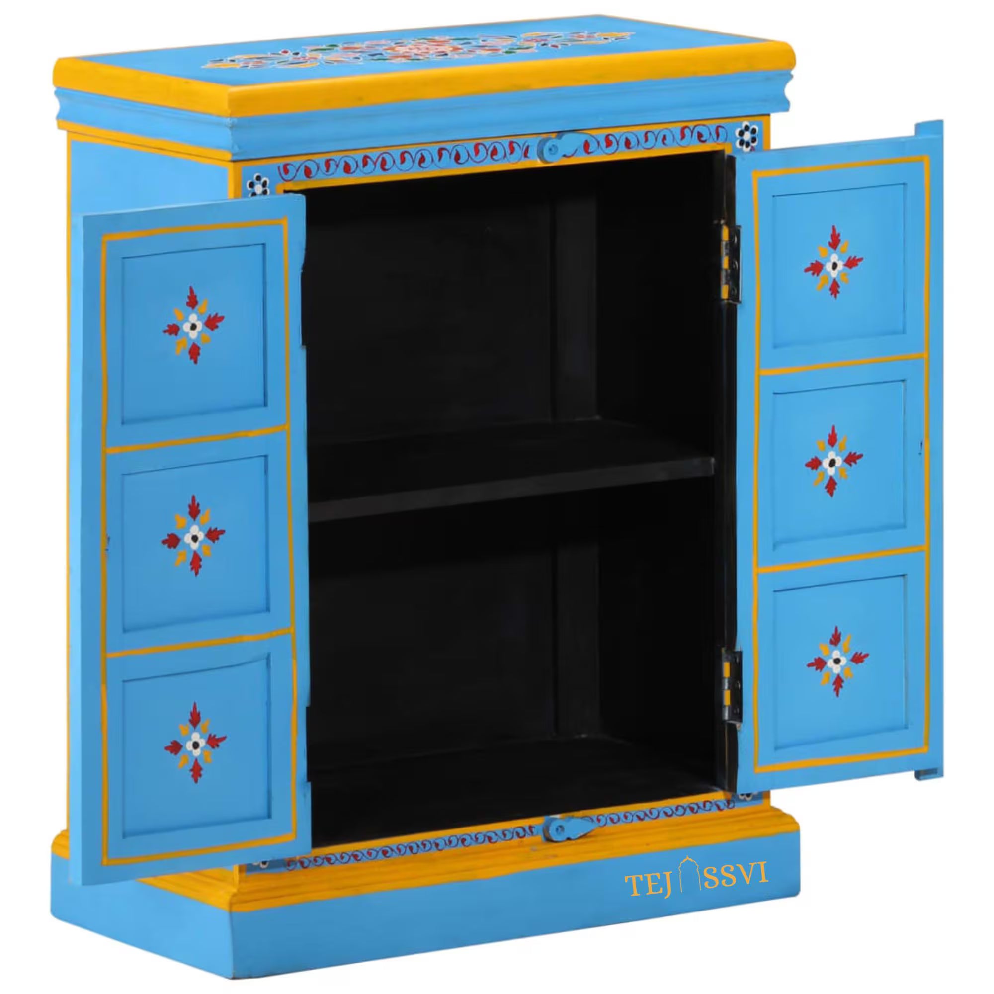 Indian Floral Designed Side Storage / Big Cabinet / Hand Painted Furniture / Wooden Big Cabinet / Living Room Furniture.