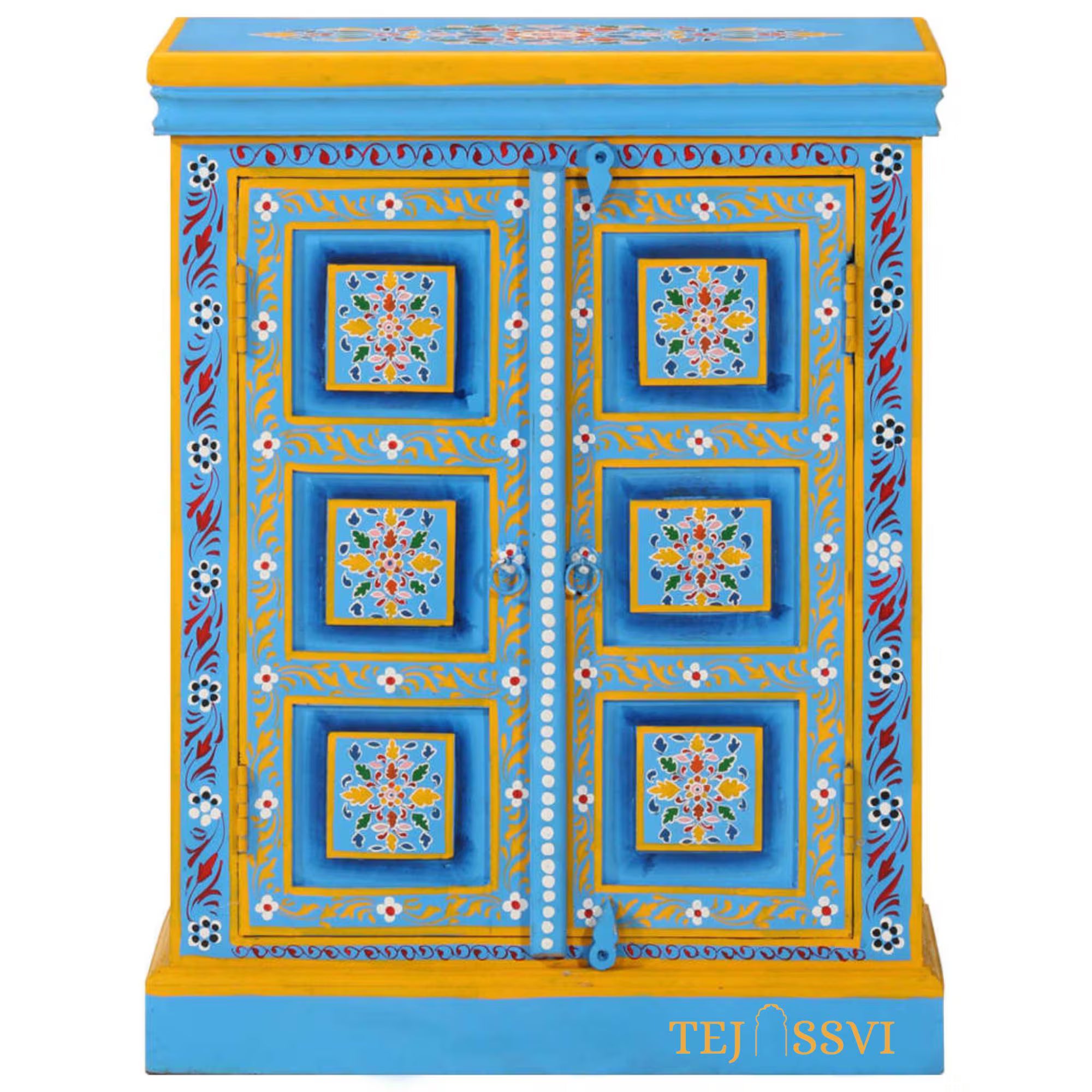 Indian Floral Designed Side Storage / Big Cabinet / Hand Painted Furniture / Wooden Big Cabinet / Living Room Furniture.