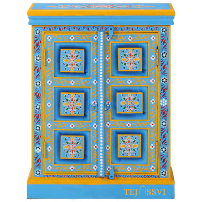 Indian Floral designed Side Storage / Cabinet | Bedside, Side Table, Hand Painted, Wooden Big Cabinet, Living Room Furniture, Fine Panting..