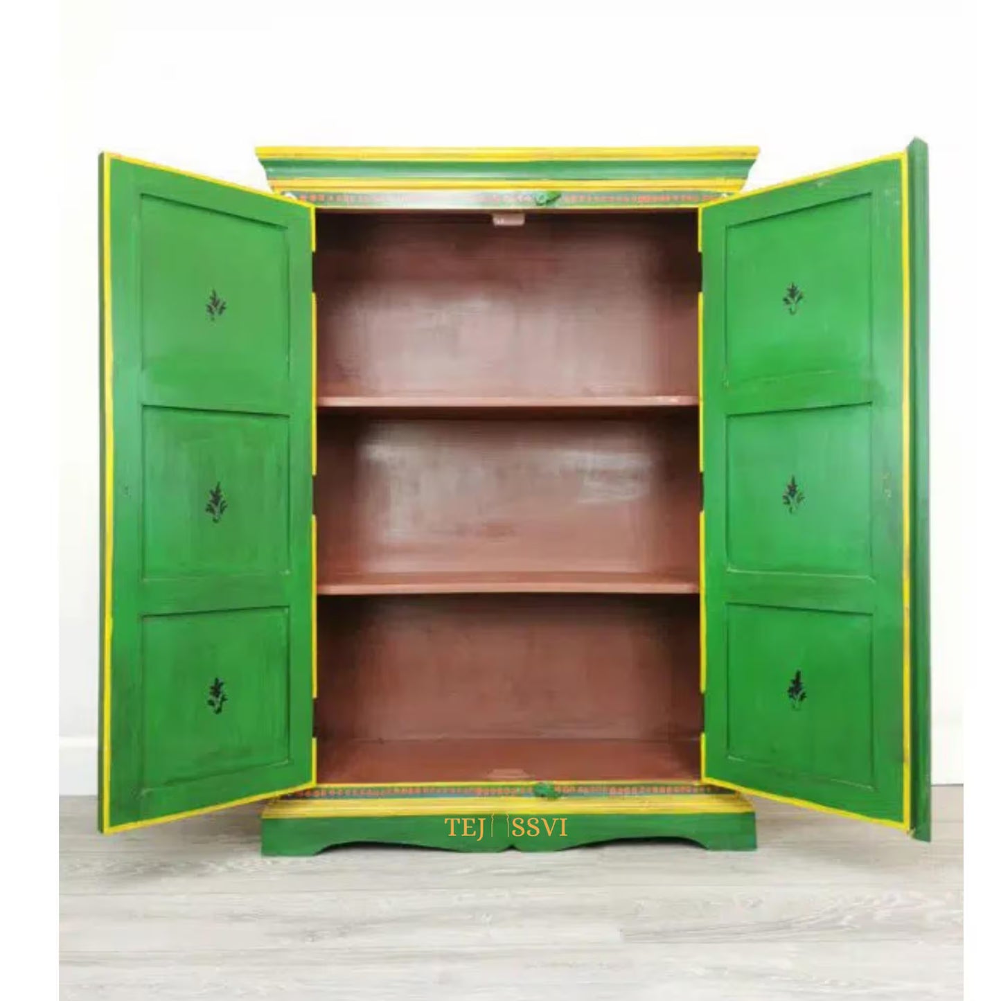 wooden Indian Floral designed Side Storage / Cabinet | Bedside, Side Table, Hand Painted, Wooden Big Cabinet, Living Room Furniture, Fine Panting.