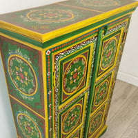 Wooden Indian Floral Designed Side Storage / Wooden Cabinet / Hand Painted Wooden Big Cabinet For Living Room Furniture .
