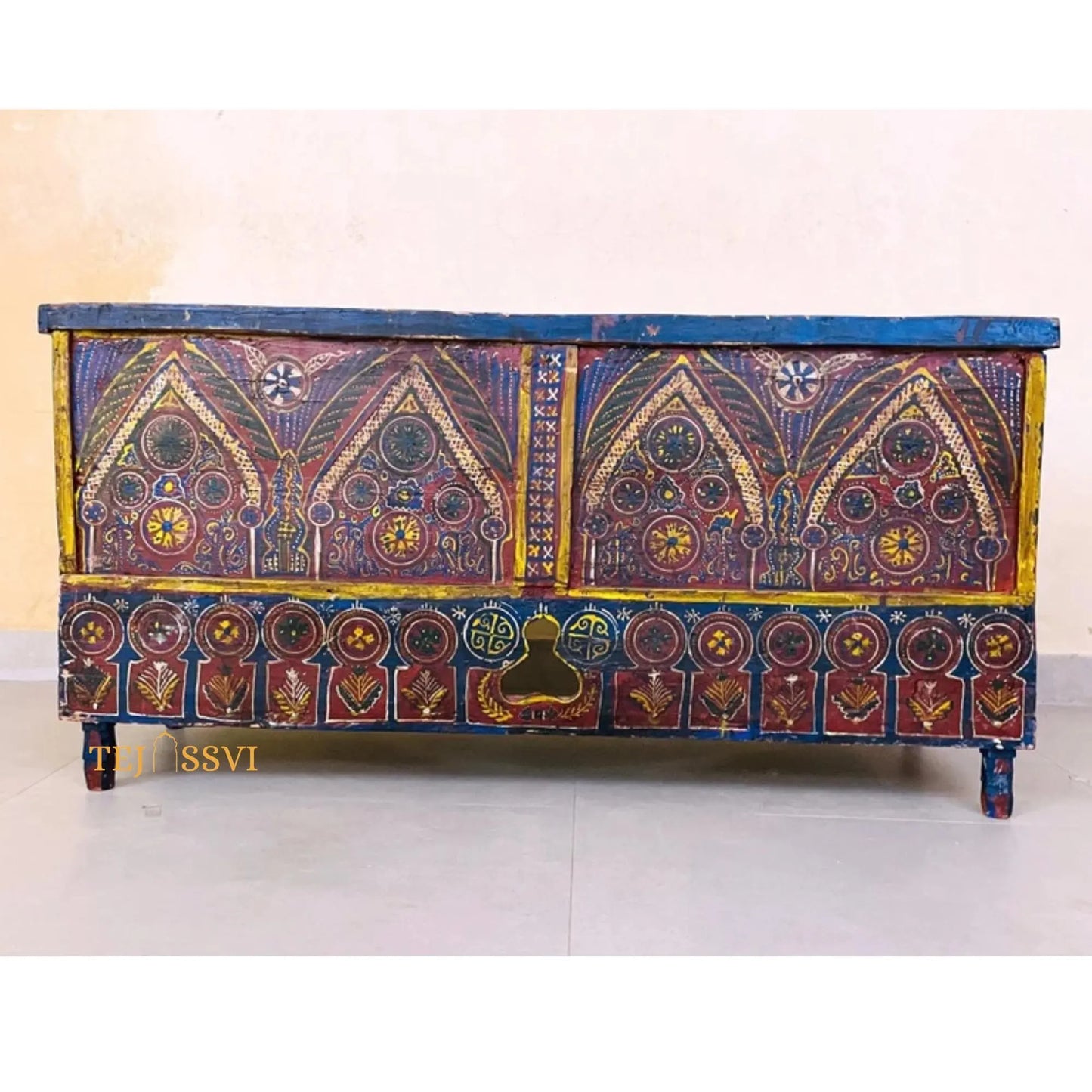 Wooden Indian storage trunk, treasure chest, furniture, home and living,Painted storage,Handpainted Indian Jewellery / Treasure Box.