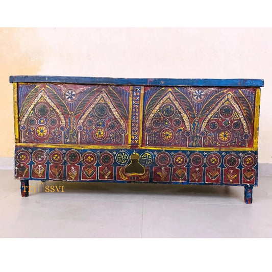 Wooden Indian storage trunk, treasure chest, furniture, home and living,Painted storage,Handpainted Indian Jewellery / Treasure Box.