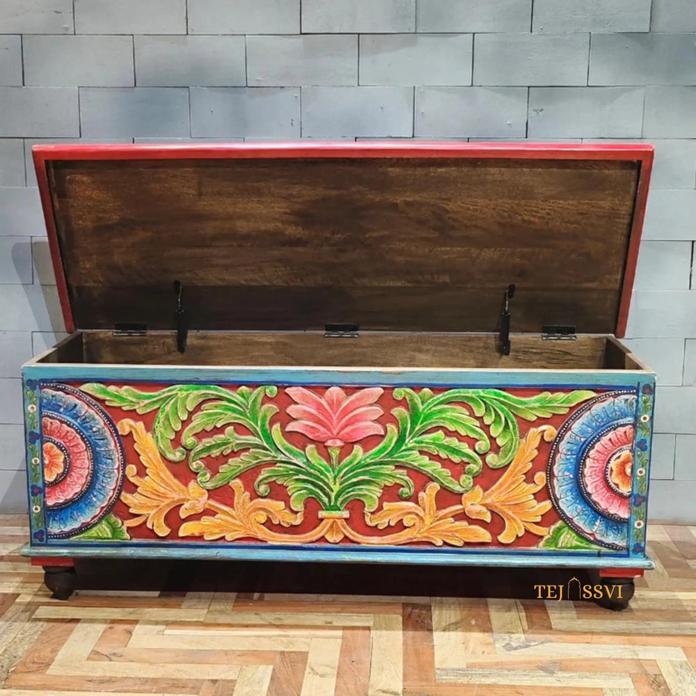 Indian Storage Trunk Box / Treasure chest Furniture Home and Livingroom Décor / Painting Storage Box / Indian Treasure Box.