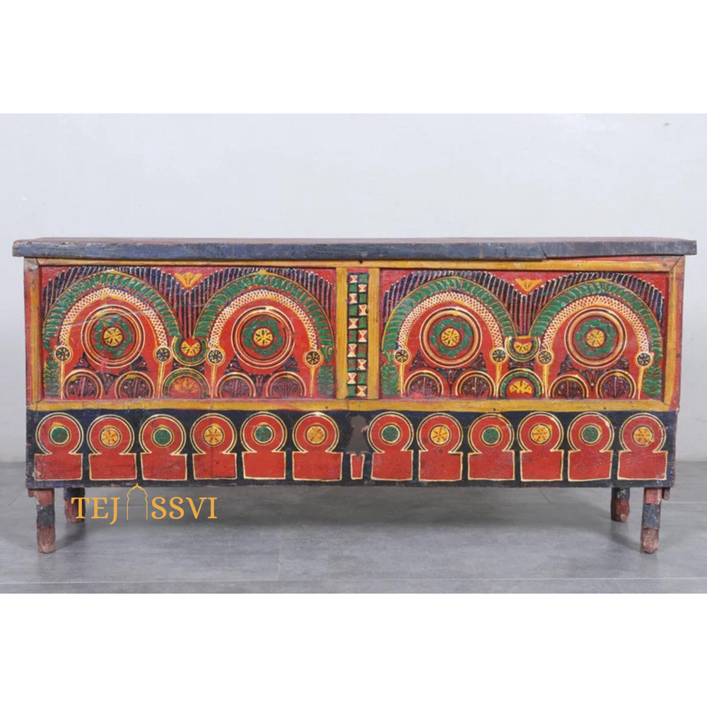 Vintage Stylish Hand Painted Chest Moroccan Box Hand Carved Storage Trunk