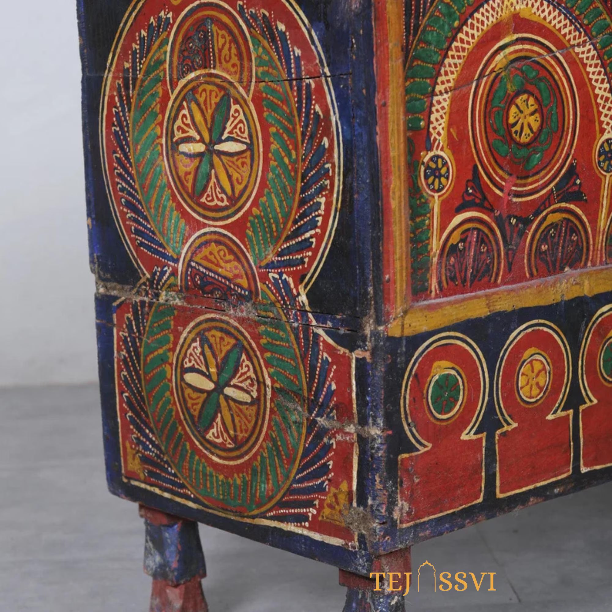 Vintage Stylish Hand Painted Chest Moroccan Box Hand Carved Storage Trunk