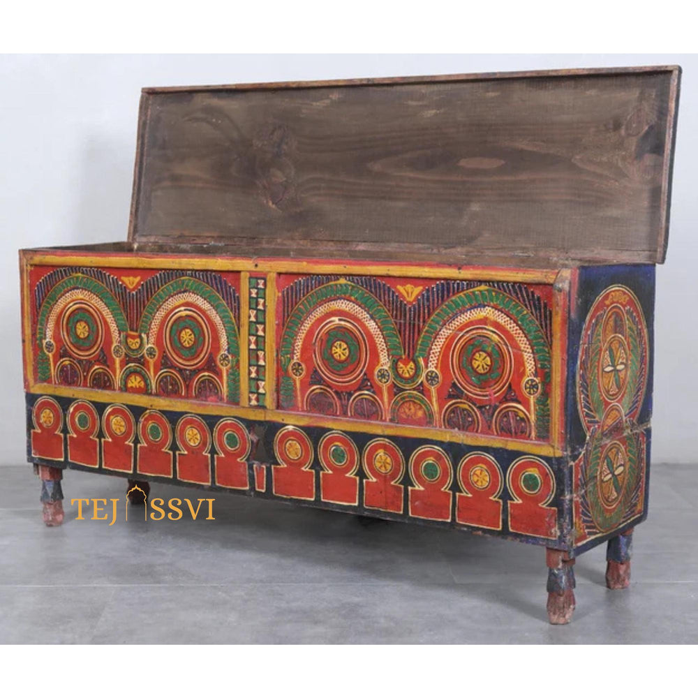 Vintage Stylish Hand Painted Chest Moroccan Box Hand Carved Storage Trunk