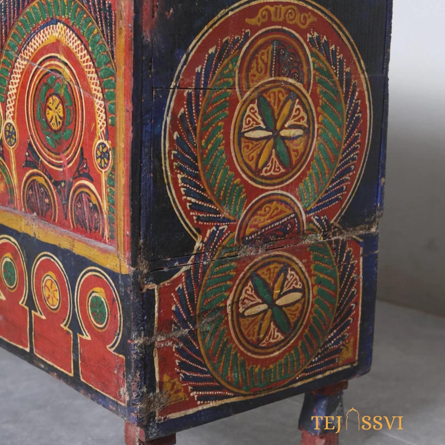 Vintage Stylish Hand Painted Chest Moroccan Box Hand Carved Storage Trunk