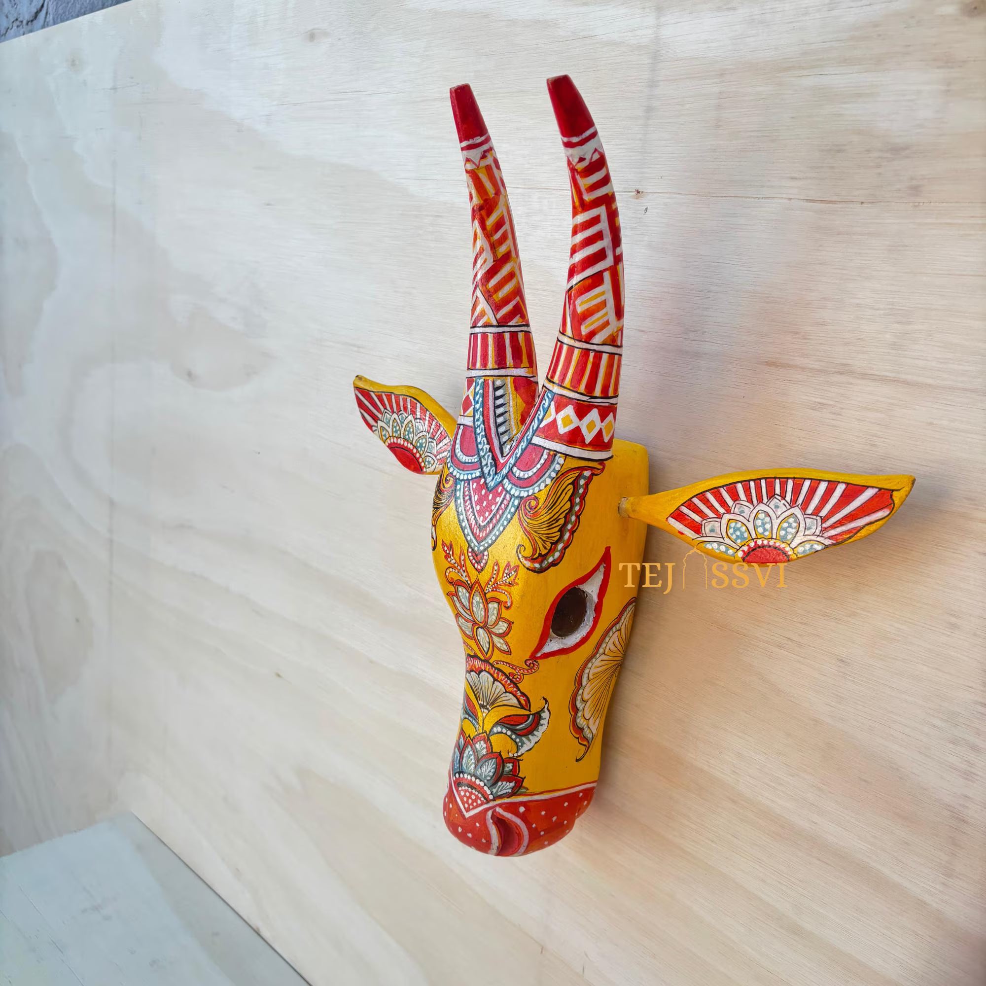 Wooden Cow Head | Bull | Nandi Head Mask Wall Décor. Wooden Wall Hanging. Ethnic Indian Art Best Minimalist Gift Idea for Christmas/Diwali