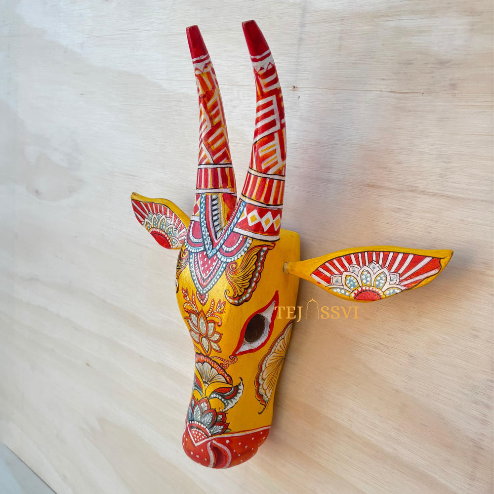 Wooden Cow Head | Bull | Nandi Head Mask Wall Décor. Wooden Wall Hanging. Ethnic Indian Art Best Minimalist Gift Idea for Christmas/Diwali