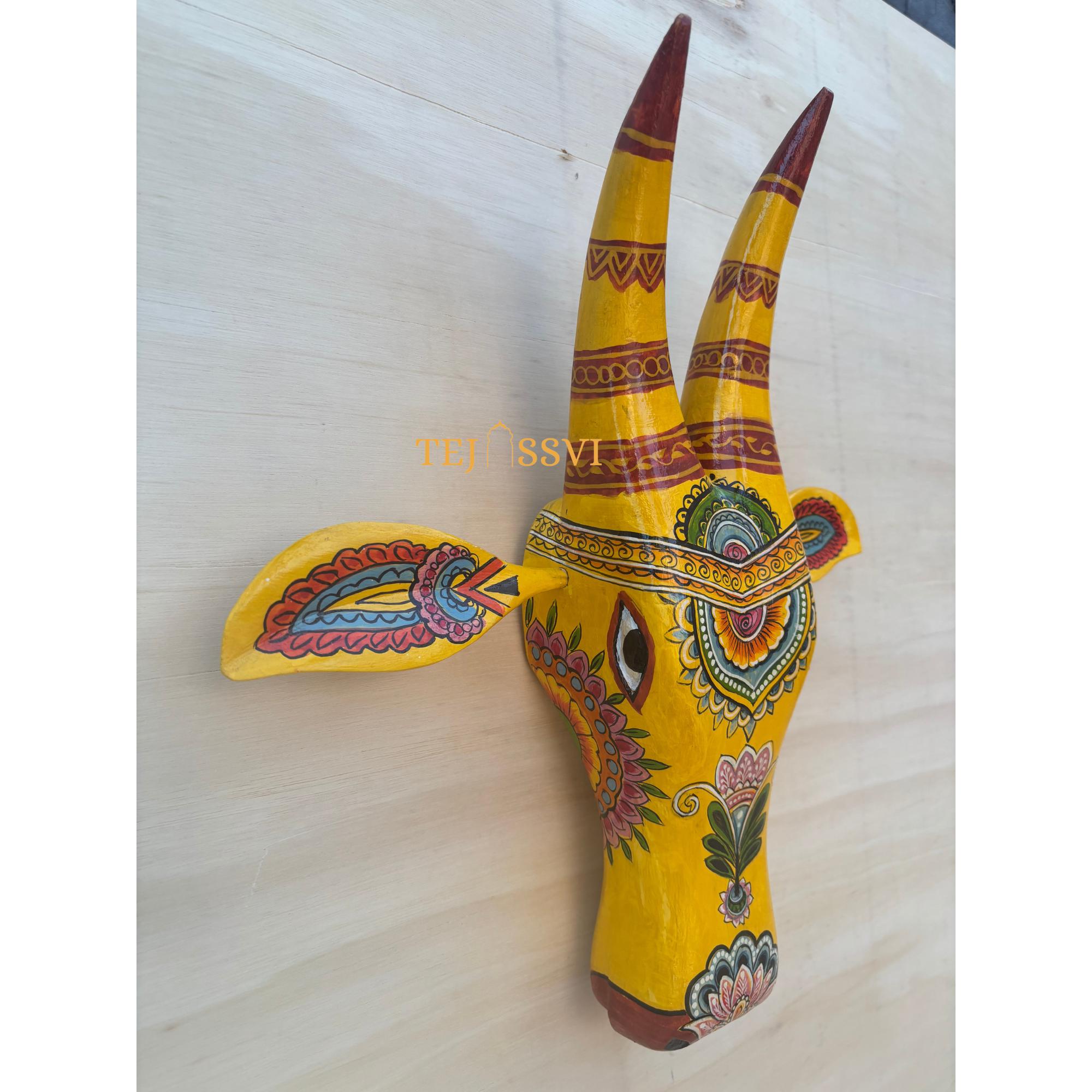 Wooden Cow Head | Bull | Nandi Head Mask Wall Décor. Wooden Wall Hanging. Ethnic Indian Art Best Minimalist Gift Idea for Christmas/Diwali