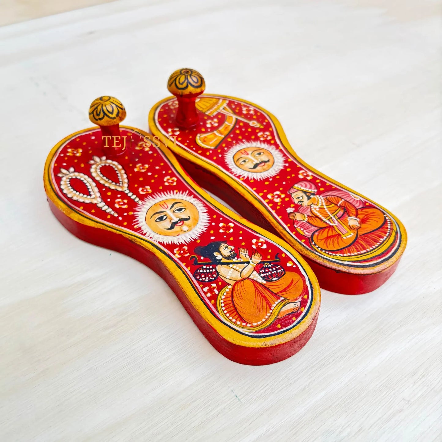 Handmade Wooden Paduka Set: Indian Spiritual Charan Footwear / Handcrafted Paduka for home décor.