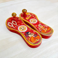 Handmade Wooden Paduka Set: Indian Spiritual Charan Footwear / Handcrafted Paduka for Home Décor.