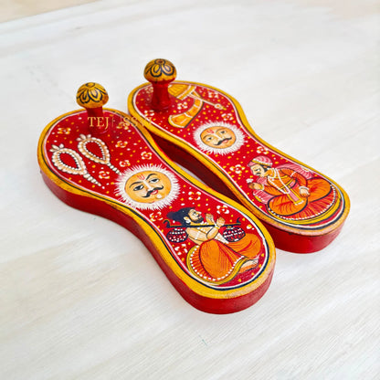 Handmade Wooden Paduka Set: Indian Spiritual Charan Footwear / Handcrafted Paduka for home décor.
