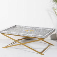 Bone Inlay Coffee Table / Handmade Indian Furniture with Metal Legs / Bone Inlay Luxury Furniture.
