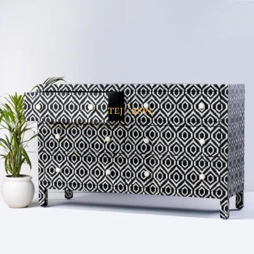 Handmade Indian Bone Inlay Geometric Pettern Sideboards 6-Drawer Sideboard / Bone Inlay Sideboards /bone inlay cabinet / bone inlay Console.