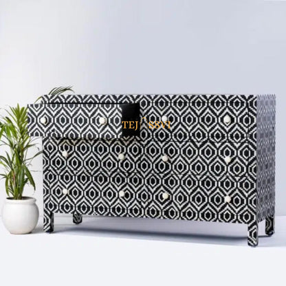 Handmade Indian Bone Inlay Cabinet: Geometric 6-Drawer Sideboard/ bone inlay sideboards /bone inlay cabinet / bone inlay console .