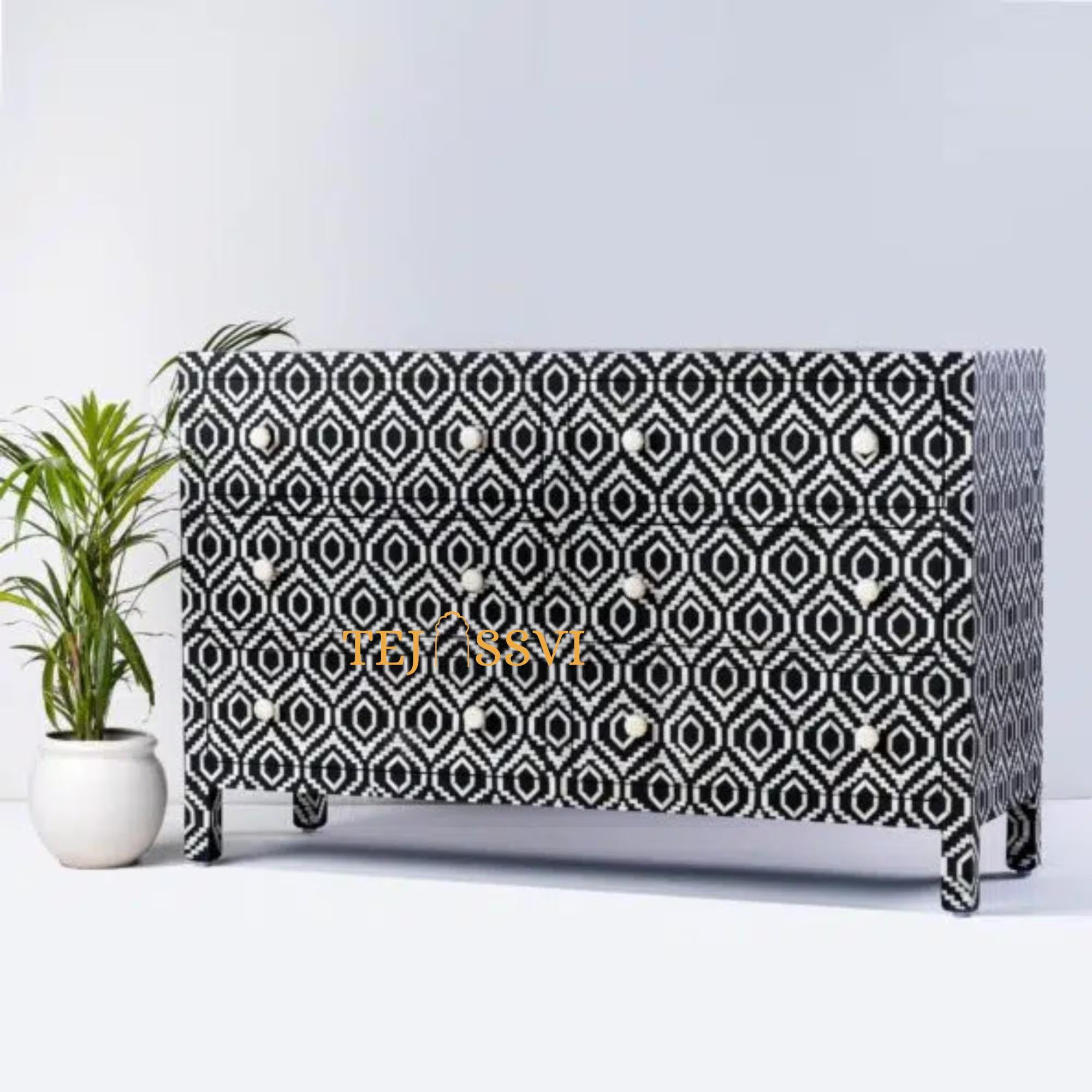 Handmade Indian Bone Inlay Geometric Pettern Sideboards 6-Drawer Sideboard / Bone Inlay Sideboards /bone inlay cabinet / bone inlay Console.