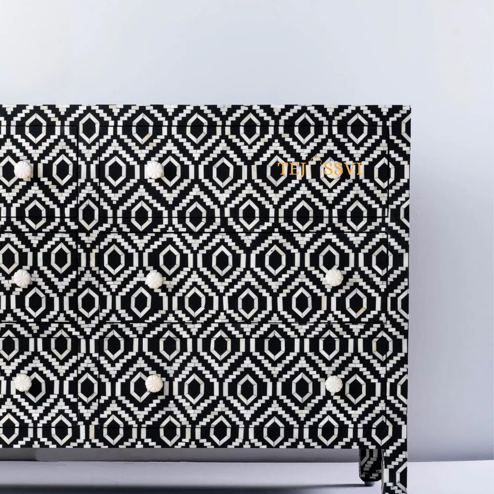 Handmade Indian Bone Inlay Geometric Pettern Sideboards 6-Drawer Sideboard / Bone Inlay Sideboards /bone inlay cabinet / bone inlay Console.