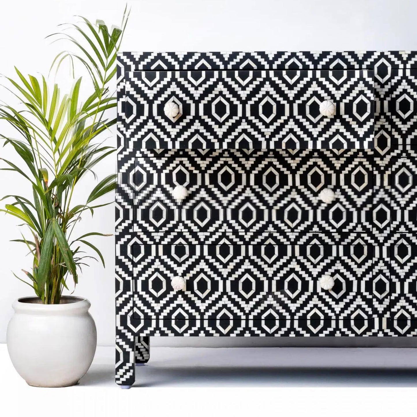 Handmade Indian Bone Inlay Cabinet: Geometric 6-Drawer Sideboard/ bone inlay sideboards /bone inlay cabinet / bone inlay console .