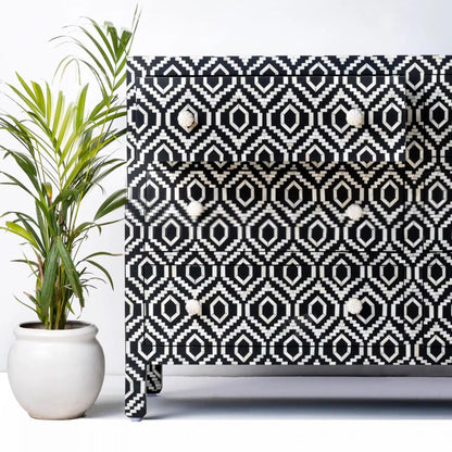 Handmade Indian Bone Inlay Cabinet: Geometric 6-Drawer Sideboard/ bone inlay sideboards /bone inlay cabinet / bone inlay console .