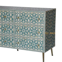 Wooden Bone Inlay Sideboard Unit / Bone Inlay Chest of 9Drawer Dresser / Bone Moroccan Inlay 9 Drawers Chest of Drawers.