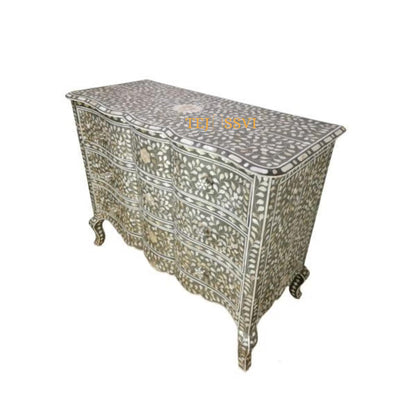 Hand made Indian Mother of Pearl Inlay Table: Floral 9-Drawer Living Room Furniture MOP inlay furniture