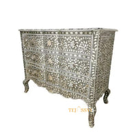 Hand made Indian Mother of Pearl Inlay Table: Floral 9-Drawer Living Room Furniture MOP inlay furniture
