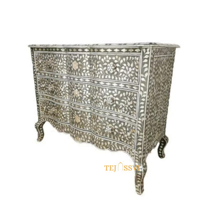 Hand made Indian Mother of Pearl Inlay Table: Floral 9-Drawer Living Room Furniture MOP inlay furniture