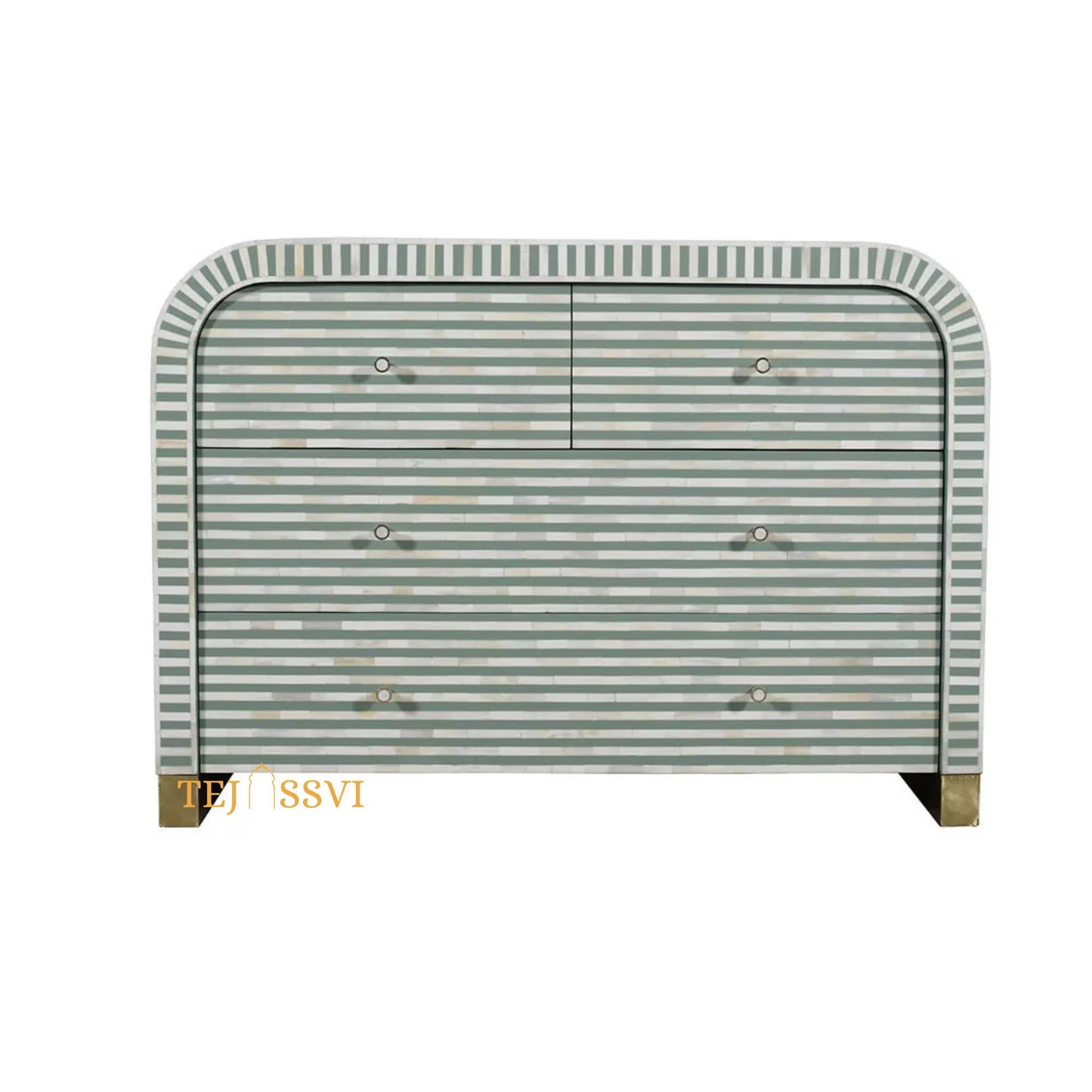 Bone Inlay Sideboard: Striped Pattern Media Cabinet, Handmade Indian Dresser/bone inlay luxury furniture .