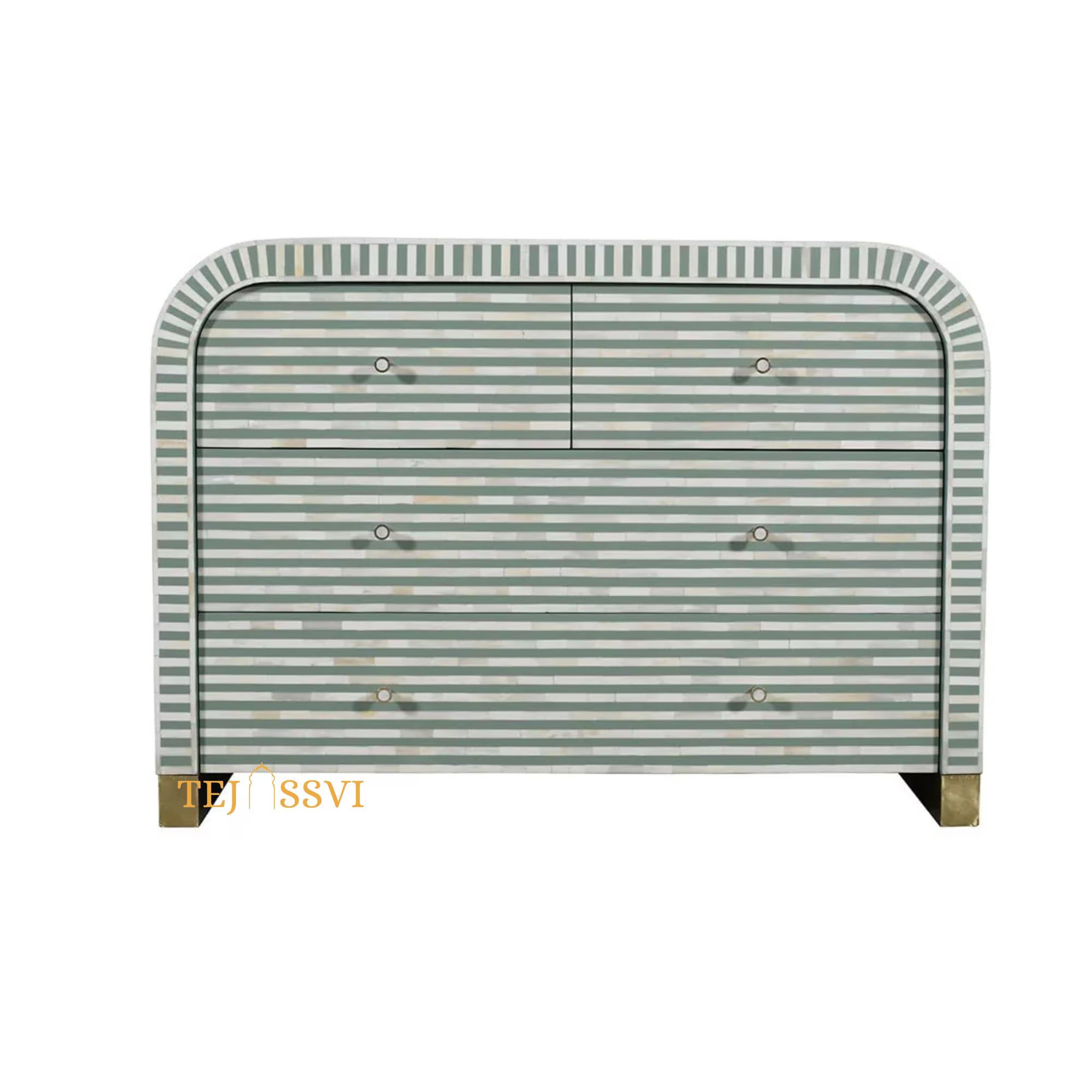 Bone Inlay Sideboard Striped Pattern Media Cabinet / Handmade Indian Dresser / Bone Inlay Luxury Furniture.