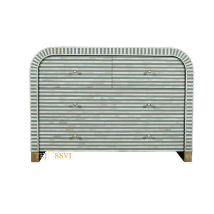 Bone Inlay Sideboard: Striped Pattern Media Cabinet, Handmade Indian Dresser/bone inlay luxury furniture .