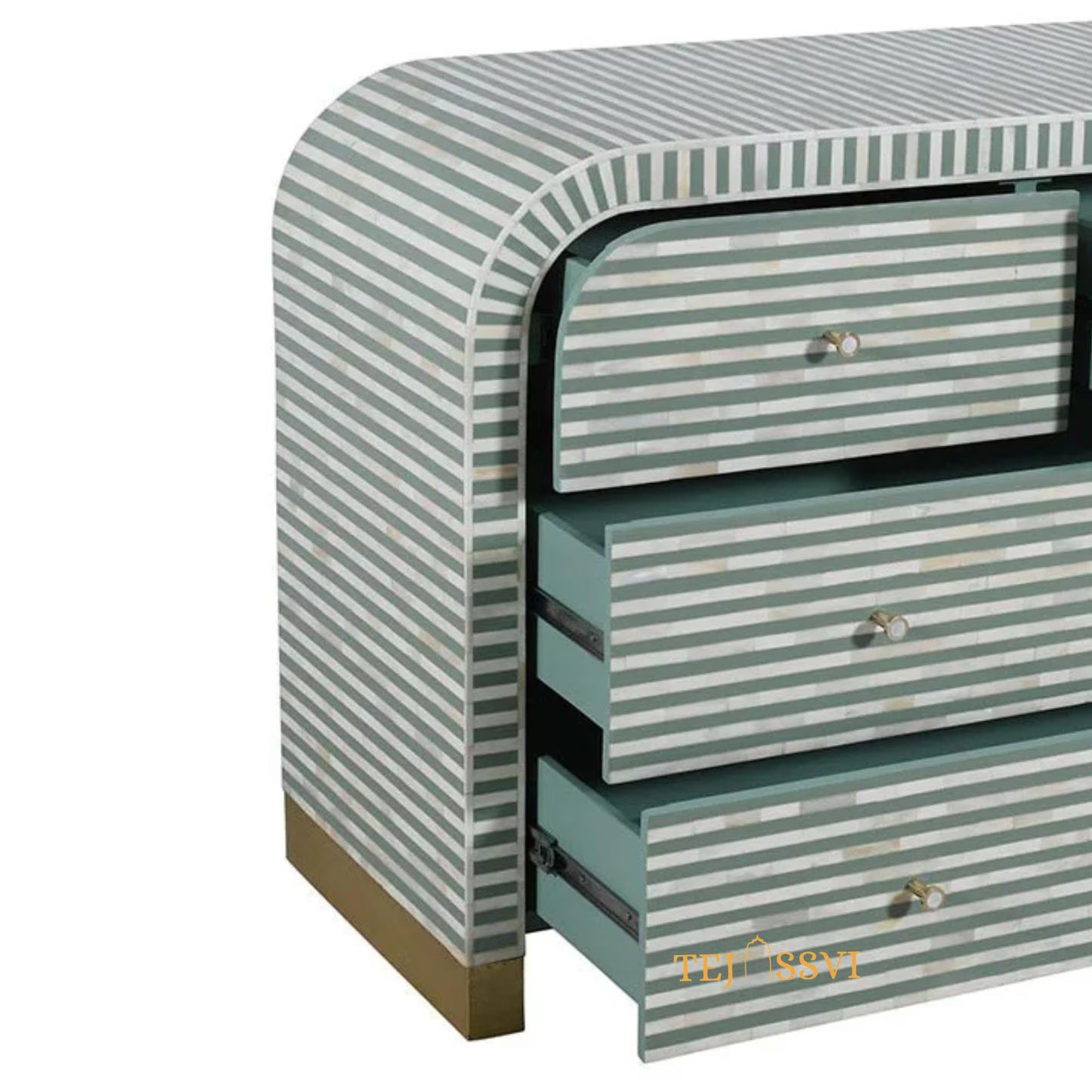 Bone Inlay Sideboard: Striped Pattern Media Cabinet, Handmade Indian Dresser/bone inlay luxury furniture .