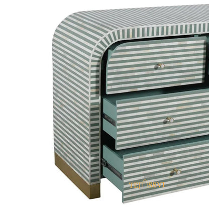Bone Inlay Sideboard: Striped Pattern Media Cabinet, Handmade Indian Dresser/bone inlay luxury furniture .
