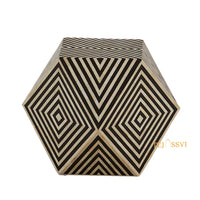 Wooden Bone Inlay Hexagon Design Nightstand / Bone Inlay Sofa Table / Modern Diamond Coffee Table / Bone Side Table – Handmade Accent Furniture.