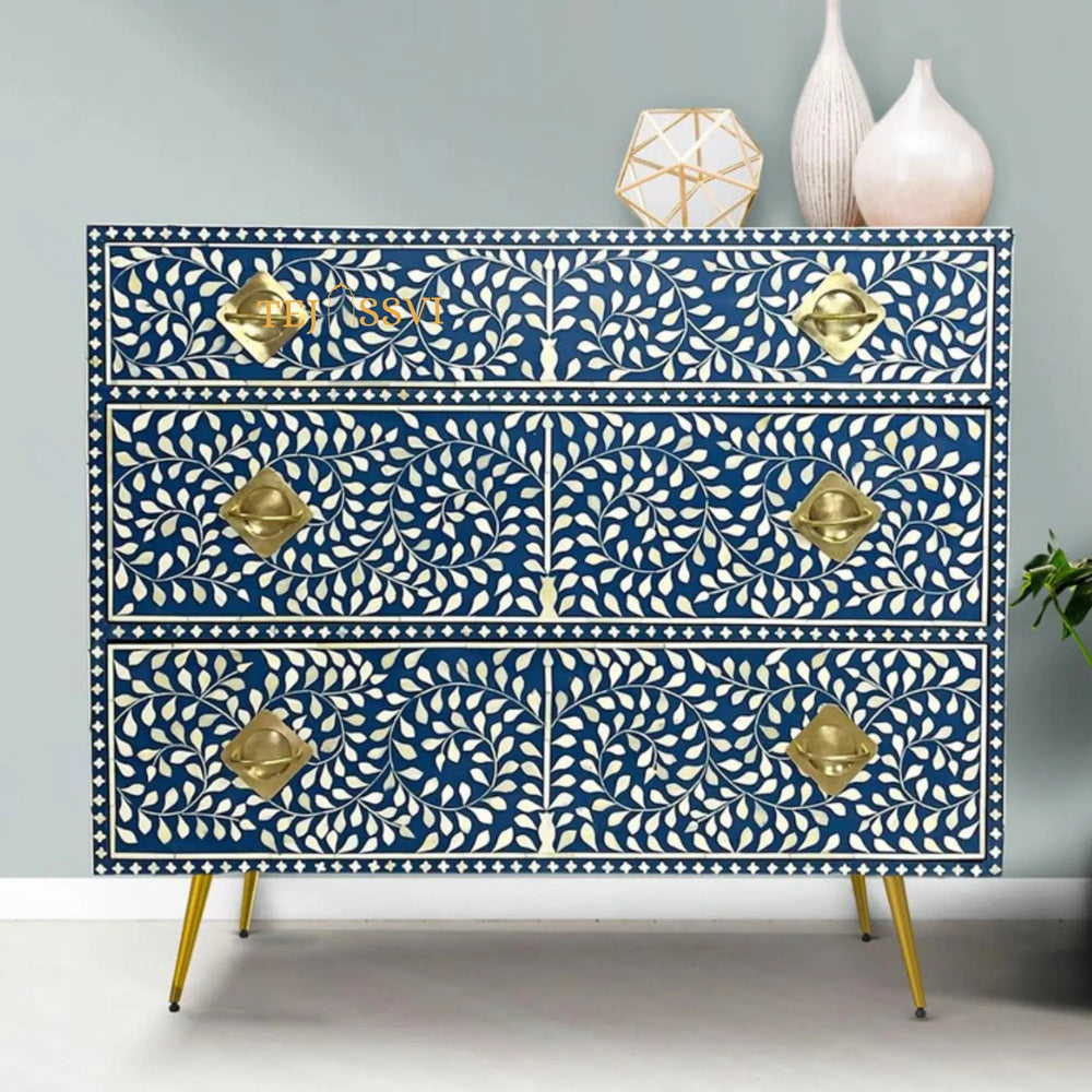 Handmade Bone Inlay Cabinet: Geometric Indian 6-Drawer Sideboard / bone inlay furniture /bone inlay cabinet /bone inlay luxury furniture .