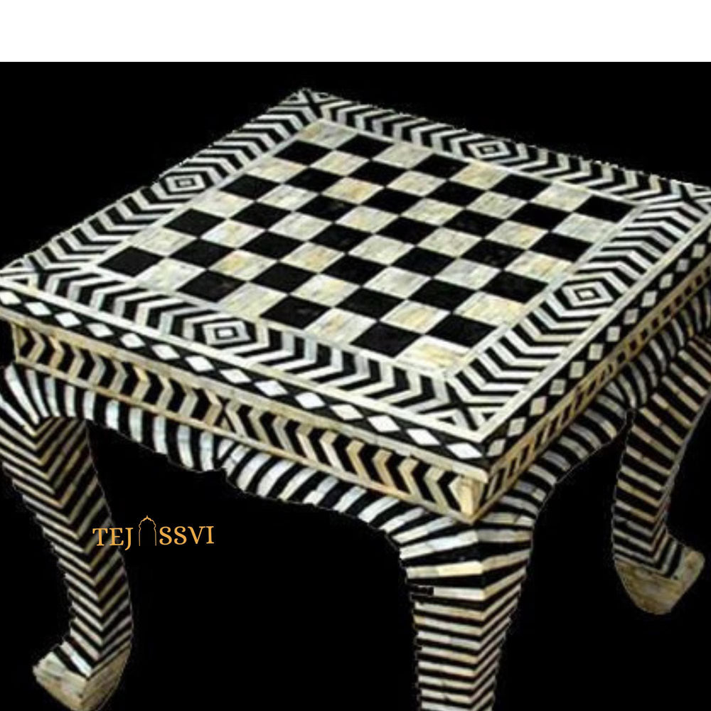 Handmade Bone Inlay Floral Black Coffee Table | Bone Inlay Table| Modern Luxury Furniture