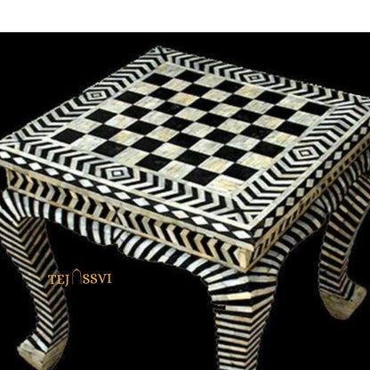 HANDMADE BONE INLAY Floral Blue Jenny Stool | Bone Inlay chair | Modern Luxury Furniture