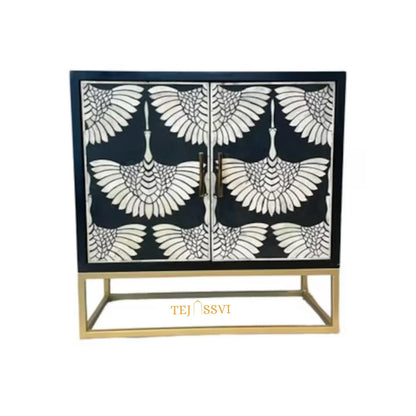 Bone Inlay Swan Cabinet: Navy Blue Indian Art Sideboard/ bone inlay side boards / bone inlay cabinet and console luxury furniture .