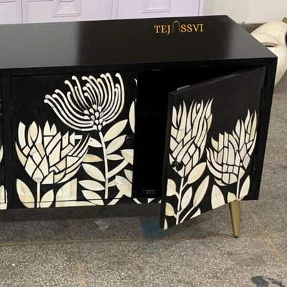 Handmade Bone Inlay Media Cabinet: Floral TV Stand with Storage/ bone inlay luxury furniture / bone inlay console /luxury cabinet .