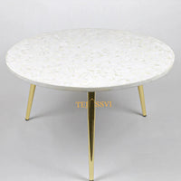 Bone Inlay Round Coffee Table / Round Centre Table / Bone Inlay Floral Round Coffee Table / Handmade Bone Inlay Modern Pattern Furniture.